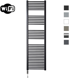 Sanicare elektrische design radiator 45x172cm zwart mat met WiFi en thermostaat links chroom