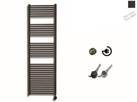 Sanicare elektrische design radiator 45x172cm zwart met thermostaat rechts chroom