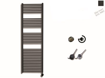 Sanicare elektrische design radiator 45x172cm zwart met thermostaat rechts zwart