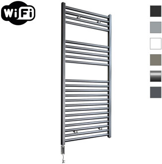 Sanicare elektrische design radiator 60x112cm gunmetal met WiFi en thermostaat links chroom