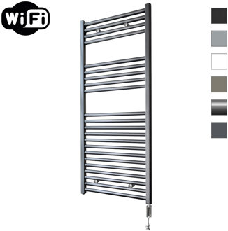 Sanicare elektrische design radiator 60x112cm gunmetal met WiFi en thermostaat rechts chroom