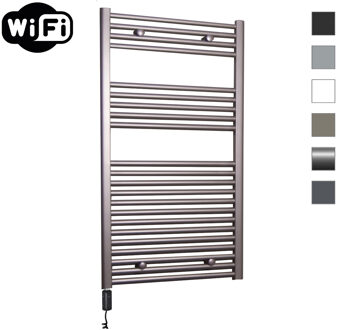 Sanicare elektrische design radiator 60x112cm inox-look met WiFi en thermostaat links zwart