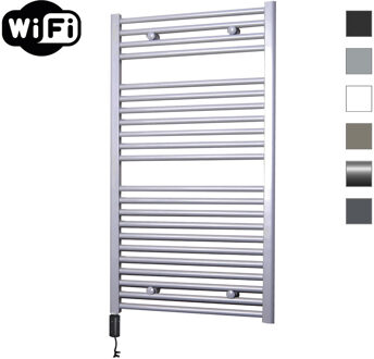 Sanicare elektrische design radiator 60x112cm zilvergrijs met WiFi en thermostaat links zwart