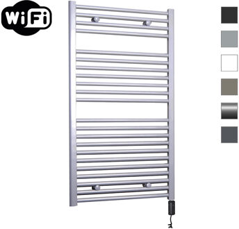 Sanicare elektrische design radiator 60x112cm zilvergrijs met WiFi en thermostaat rechts zwart