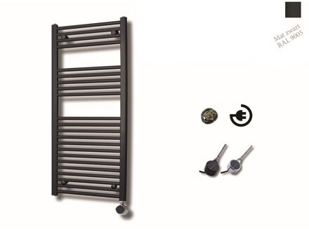 Sanicare elektrische design radiator 60x112cm zwart met thermostaat rechts chroom