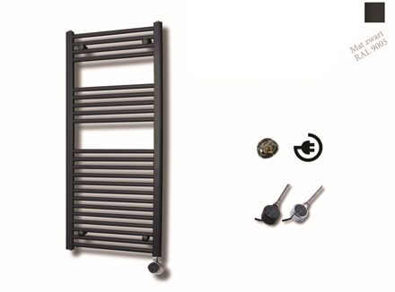 Sanicare elektrische design radiator 60x112cm zwart met thermostaat rechts zwart