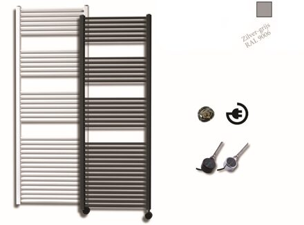 Sanicare elektrische design radiator 60x172cm zilvergrijs met thermostaat rechts zwart