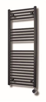 Sanicare Elektrische Design Radiator Sanicare Plug En Play 111,8 x 45 cm Inox Look Thermostaat Zwart 596 Watt Chroom