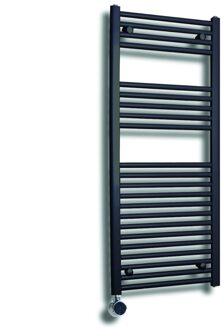 Sanicare Elektrische Design Radiator Sanicare Plug & Play 111,8x45 cm Mat Zwart 596 Watt Met Chroom Thermostaat Links Sanicare