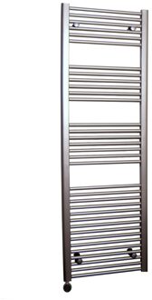 Sanicare Elektrische Design Radiator Sanicare Plug & Play 172x60 cm Inox Look 1127 Watt Met Zwarte Thermostaat Links Sanicare