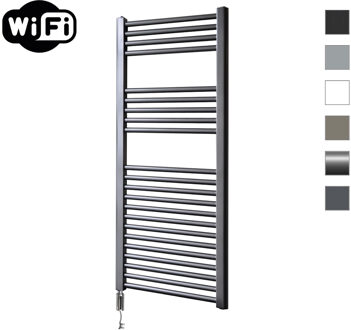 Sanicare Elektrische Radiator Sanicare HWV Met Wifi 111,8x45 cm Gunmetal 596W Met Thermostaat Chroom Linksonder Sanicare