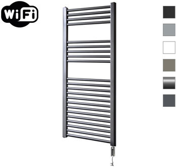 Sanicare Elektrische Radiator Sanicare HWV Met Wifi 111,8x45 cm Gunmetal 596W Met Thermostaat Chroom Rechtsonder Sanicare
