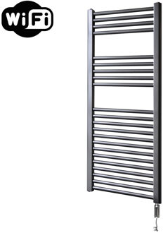 Sanicare Elektrische Radiator Sanicare HWV Met Wifi 111,8x45 cm Gunmetal 596W Met Thermostaat Chroom Rechtsonder