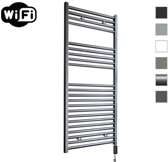Sanicare Elektrische Radiator Sanicare HWV Met Wifi 111,8x45 cm Gunmetal 596W Met Thermostaat Zwart Rechtsonder Sanicare
