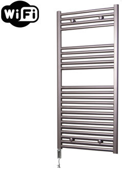 Sanicare Elektrische Radiator Sanicare HWV Met Wifi 111,8x45 cm Inox Look 596W Met Thermostaat Chroom Linksonder