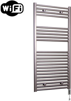 Sanicare Elektrische Radiator Sanicare HWV Met Wifi 111,8x45 cm Inox Look 596W Met Thermostaat Chroom Rechtsonder