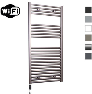 Sanicare Elektrische Radiator Sanicare HWV Met Wifi 111,8x45 cm Inox Look 596W Met Thermostaat Zwart Linksonder Sanicare