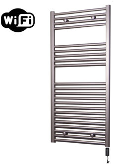 Sanicare Elektrische Radiator Sanicare HWV Met Wifi 111,8x45 cm Inox Look 596W Met Thermostaat Zwart Rechtsonder Chroom