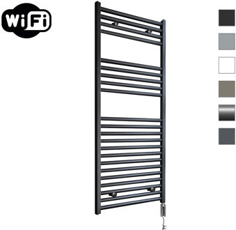 Sanicare Elektrische Radiator Sanicare HWV Met Wifi 111,8x45 cm Mat Zwart 596W Met Thermostaat Chroom Rechtsonder