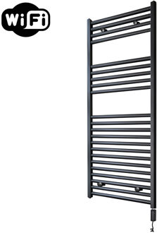 Sanicare Elektrische Radiator Sanicare HWV Met Wifi 111,8x45 cm Mat Zwart 596W Met Thermostaat Zwart Rechtsonder