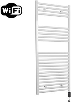 Sanicare Elektrische Radiator Sanicare HWV Met Wifi 111,8x45 cm Wit 596W Met Thermostaat Zwart Rechtsonder