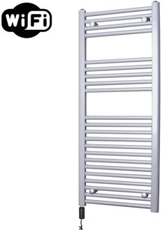 Sanicare Elektrische Radiator Sanicare HWV Met Wifi 111,8x45 cm Zilver Grijs 596W Met Thermostaat Zwart Linksonder