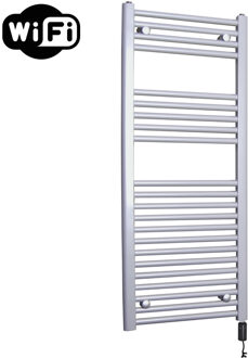 Sanicare Elektrische Radiator Sanicare HWV Met Wifi 111,8x45 cm Zilver Grijs 596W Met Thermostaat Zwart Rechtsonder