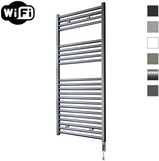 Sanicare Elektrische Radiator Sanicare HWV Met Wifi 111,8x60 cm Gunmetal 730W Met Thermostaat Chroom Rechtsonder Sanicare