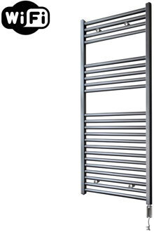 Sanicare Elektrische Radiator Sanicare HWV Met Wifi 111,8x60 cm Gunmetal 730W Met Thermostaat Chroom Rechtsonder