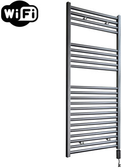 Sanicare Elektrische Radiator Sanicare HWV Met Wifi 111,8x60 cm Gunmetal 730W Met Thermostaat Zwart Rechtsonder