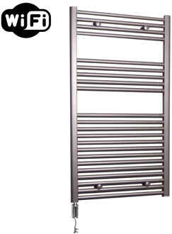 Sanicare Elektrische Radiator Sanicare HWV Met Wifi 111,8x60 cm Inox Look 730W Met Thermostaat Chroom Linksonder