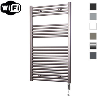 Sanicare Elektrische Radiator Sanicare HWV Met Wifi 111,8x60 cm Inox Look 730W Met Thermostaat Chroom Rechtsonder