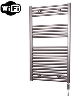 Sanicare Elektrische Radiator Sanicare HWV Met Wifi 111,8x60 cm Inox Look 730W Met Thermostaat Chroom Rechtsonder