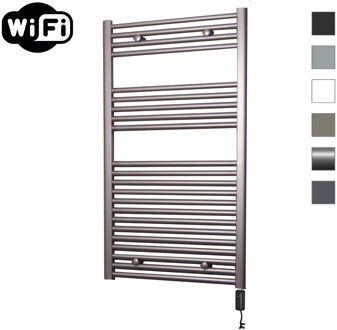 Sanicare Elektrische Radiator Sanicare HWV Met Wifi 111,8x60 cm Inox Look 730W Met Thermostaat Zwart Rechtsonder Chroom