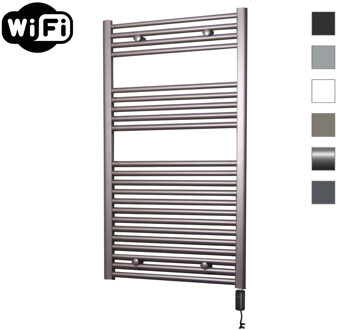 Sanicare Elektrische Radiator Sanicare HWV Met Wifi 111,8x60 cm Inox Look 730W Met Thermostaat Zwart Rechtsonder Sanicare