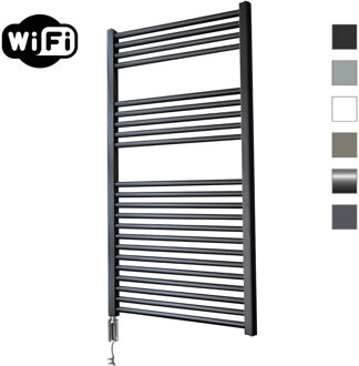Sanicare Elektrische Radiator Sanicare HWV Met Wifi 111,8x60 cm Mat Zwart 730W Met Thermostaat Chroom Linksonder Sanicare
