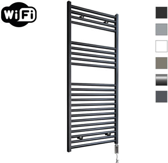 Sanicare Elektrische Radiator Sanicare HWV Met Wifi 111,8x60 cm Mat Zwart 730W Met Thermostaat Chroom Rechtsonder