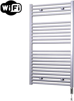 Sanicare Elektrische Radiator Sanicare HWV Met Wifi 111,8x60 cm Zilver Grijs 730W Met Thermostaat Chroom Rechtsonder