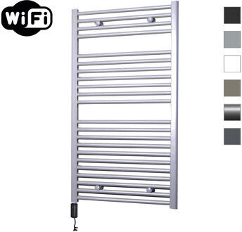 Sanicare Elektrische Radiator Sanicare HWV Met Wifi 111,8x60 cm Zilver Grijs 730W Met Thermostaat Zwart Linksonder