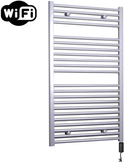 Sanicare Elektrische Radiator Sanicare HWV Met Wifi 111,8x60 cm Zilver Grijs 730W Met Thermostaat Zwart Rechtsonder