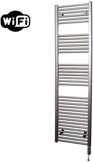 Sanicare Elektrische Radiator Sanicare HWV Met Wifi 172x45 cm Inox Look 920W Met Thermostaat Zwart Rechtsonder Chroom