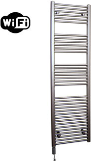 Sanicare Elektrische Radiator Sanicare HWV Met Wifi 172x60 cm Inox Look 1127W Met Thermostaat Zwart Linksonder Chroom