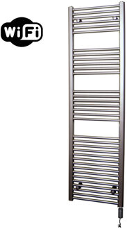 Sanicare Elektrische Radiator Sanicare HWV Met Wifi 172x60 cm Inox Look 1127W Met Thermostaat Zwart Rechtsonder Chroom