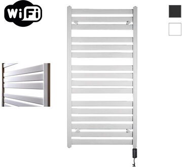 Sanicare Elektrische Radiator Sanicare HWV - Moda Met Wifi 120x60 cm Mat Wit 876W Met Thermostaat Zwart Rechtsonder