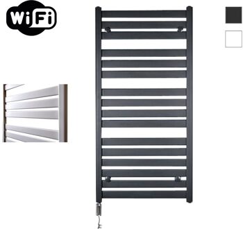 Sanicare Elektrische Radiator Sanicare HWV - Moda Met Wifi 120x60 cm Mat Zwart 876W Met Thermostaat Chroom Linksonder