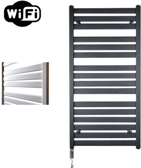 Sanicare Elektrische Radiator Sanicare HWV - Moda Met Wifi 120x60 cm Mat Zwart 876W Met Thermostaat Chroom Linksonder