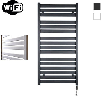 Sanicare Elektrische Radiator Sanicare HWV - Moda Met Wifi 120x60 cm Mat Zwart 876W Met Thermostaat Chroom Rechtsonder Sanicare