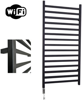 Sanicare Elektrische Radiator Sanicare HWV - Qubic Met Wifi 126,4x60 cm Mat Zwart 773W Met Thermostaat Chroom Linksonder