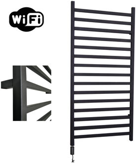 Sanicare Elektrische Radiator Sanicare HWV - Qubic Met Wifi 126,4x60 cm Mat Zwart 773W Met Thermostaat Zwart Linksonder