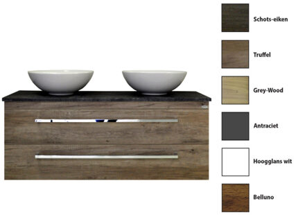 Sanicare Onderkast Sanicare Q12 Twee Laden Chromen Greep Soft-Close 120x45 cm Belluno-Eiken Sanicare